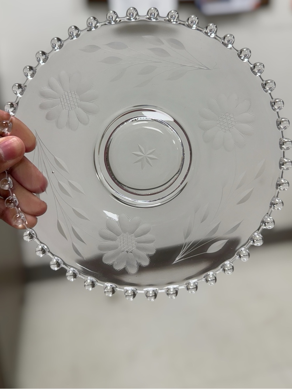 Vintage  W.J Hughes Cornflower Candlewick beaded rim glass/Dish set of 4